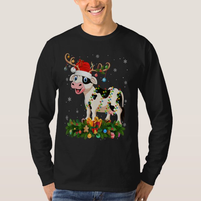 Camiseta Xmas Holiday Reindeer Hat Santa Cattle Christmas (Frente)