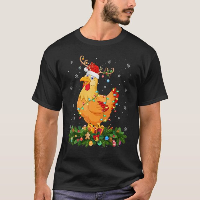 Camiseta Xmas Holiday Reindeer Hat Santa Chicken Bird Chris (Frente)