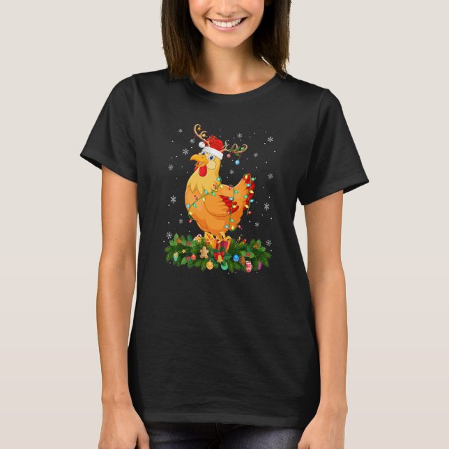 Camiseta Xmas Holiday Reindeer Hat Santa Chicken Bird Chris (Frente)