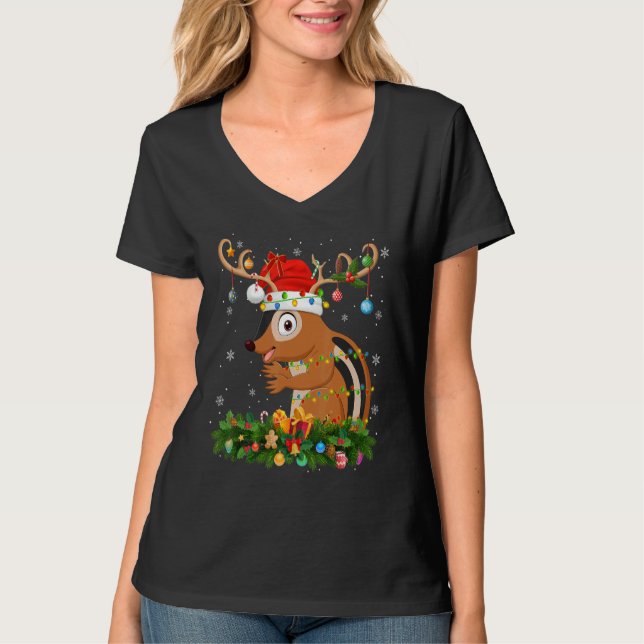 Camiseta Xmas Holiday Reindeer Hat Santa Chipmunk Christmas (Frente)