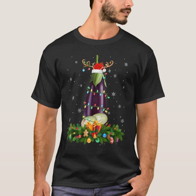 Camiseta Xmas Holiday Reindeer Hat Santa Eggplant Christmas (Frente)