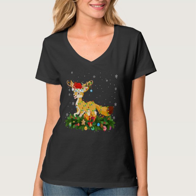 Camiseta Xmas Holiday Reindeer Hat Santa Fennec Fox Christm (Frente)