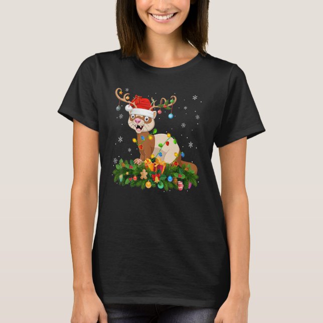Camiseta Xmas Holiday Reindeer Hat Santa Ferret Christmas (Frente)