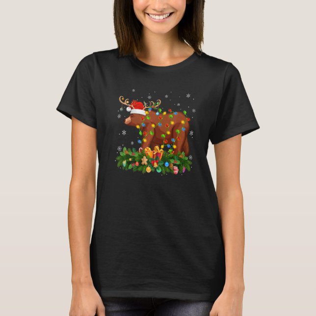 Camiseta Xmas Holiday Reindeer Hat Santa Grizzly Bear Chris (Frente)