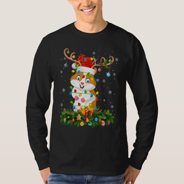 Camiseta Xmas Holiday Reindeer Hat Santa Hamster Christmas (Frente)
