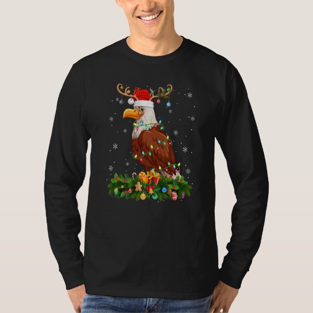 Camiseta Xmas Holiday Reindeer Hat Santa Hawk Bird Christma (Frente)