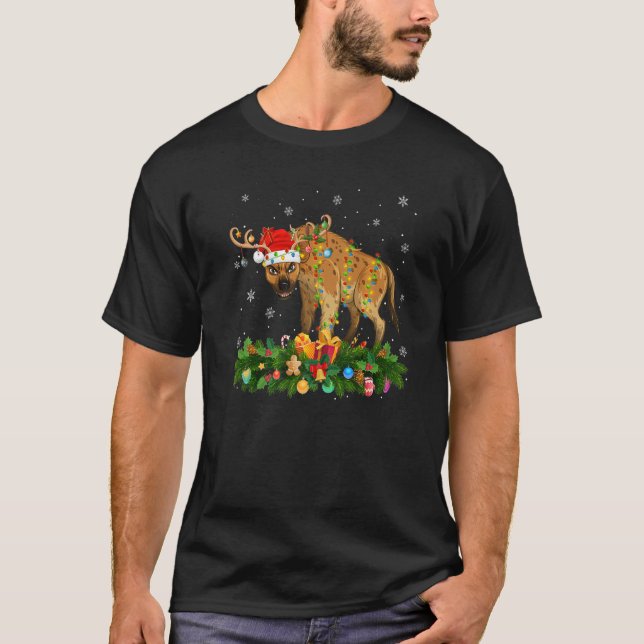 Camiseta Xmas Holiday Reindeer Hat Santa Hyena Christmas   (Frente)