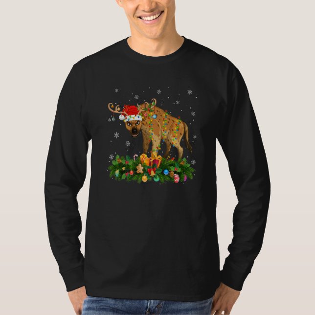 Camiseta Xmas Holiday Reindeer Hat Santa Hyena Christmas   (Frente)
