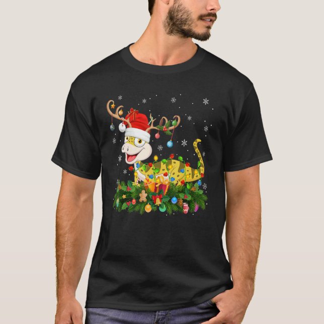 Camiseta Xmas Holiday Reindeer Hat Santa Lizard Christmas (Frente)