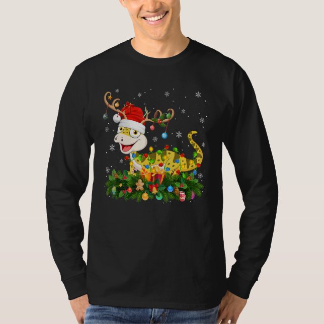 Camiseta Xmas Holiday Reindeer Hat Santa Lizard Christmas (Frente)