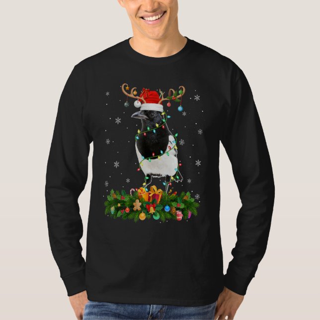 Camiseta Xmas Holiday Reindeer Hat Santa Magpie Bird Christ (Frente)