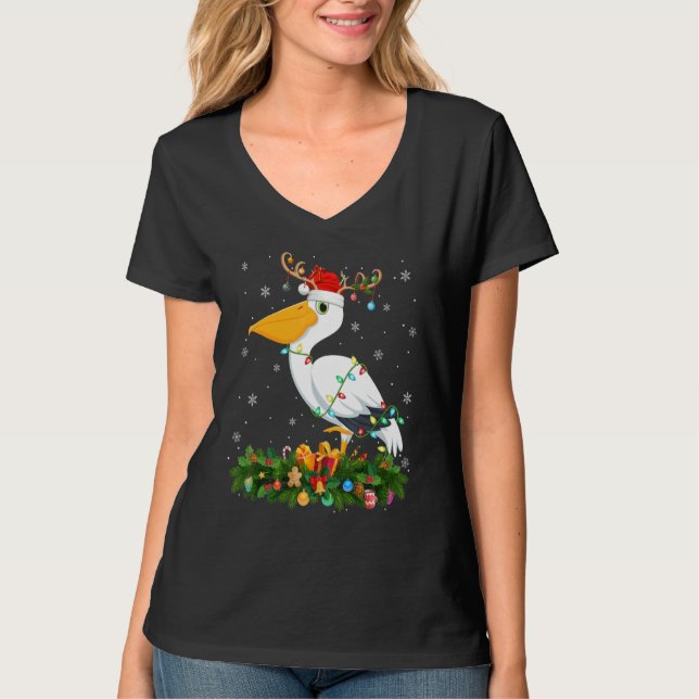 Camiseta Xmas Holiday Reindeer Hat Santa Pelican Bird Chris (Frente)