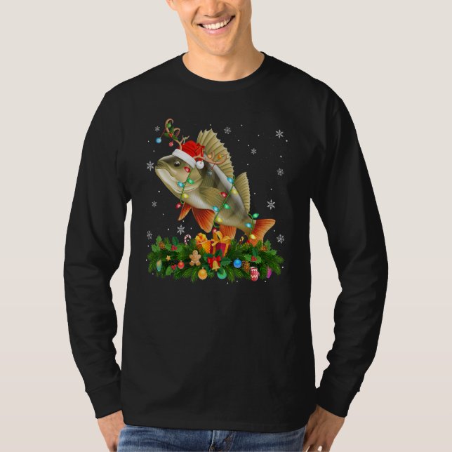 Camiseta Xmas Holiday Reindeer Hat Santa Perch Fish Christm (Frente)