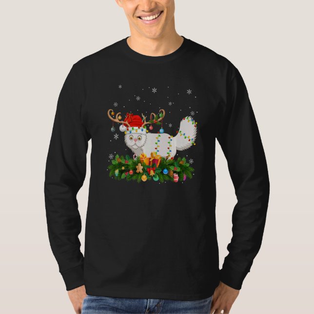Camiseta Xmas Holiday Reindeer Hat Santa Persian Cat Christ (Frente)