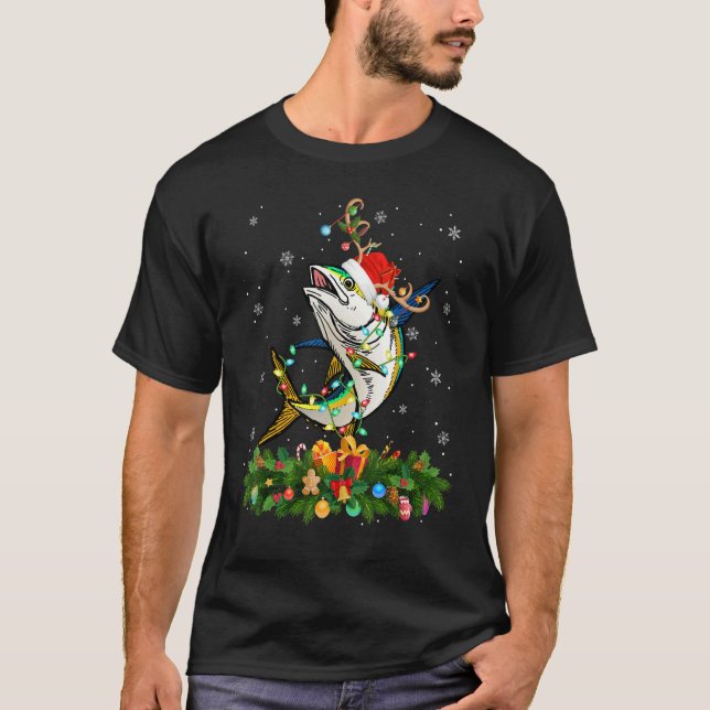 Camiseta Xmas Holiday Reindeer Hat Santa Tuna Fish Christma (Frente)