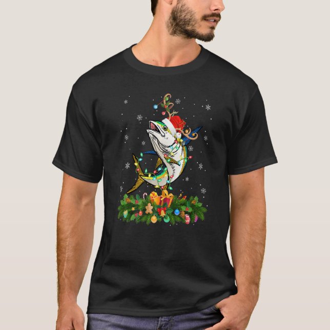 Camiseta Xmas Holiday Reindeer Hat Santa Tuna Fish Christma (Frente)