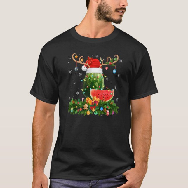 Camiseta Xmas Holiday Reindeer Hat Santa Watermelon Fruit C (Frente)