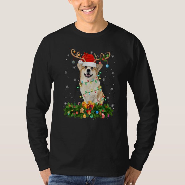 Camiseta Xmas Holiday Reindeer Hat Santa Welsh Corgi Dog Ch (Frente)