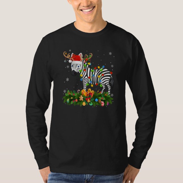 Camiseta Xmas Holiday Reindeer Hat Santa Zebra Christmas   (Frente)
