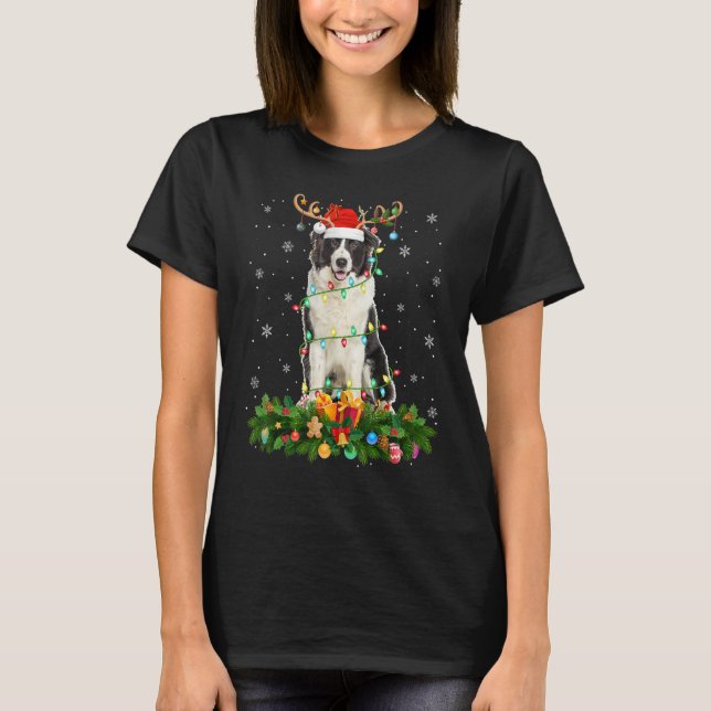 Camiseta Xmas Holiday Santa Hat Australian Shepherd Dog Chr (Frente)