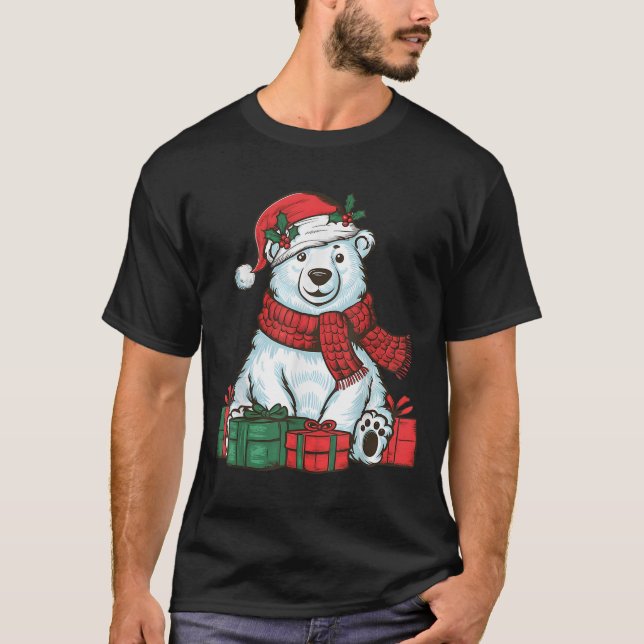 Camiseta Xmas Holiday Santa Hat Lar Bear Christmas  (Frente)