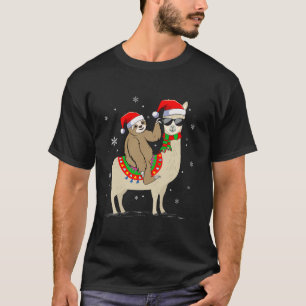 Camiseta Xmas Holiday Santa Hat Sloth Andando Llama Christm
