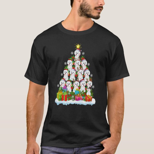 Camiseta Xmas Holiday  Santa Havanese Dog Christmas Tree (Frente)