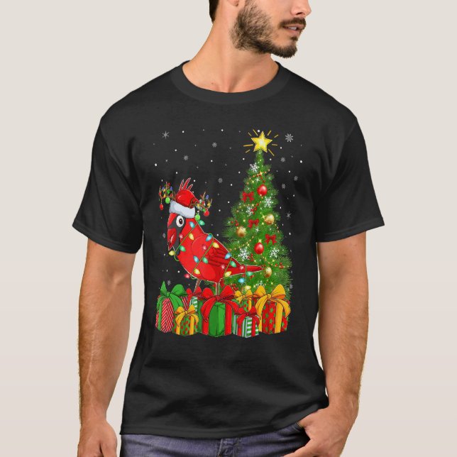 Camiseta Xmas Holiday Santa Northern Cardinal Bird Christma (Frente)