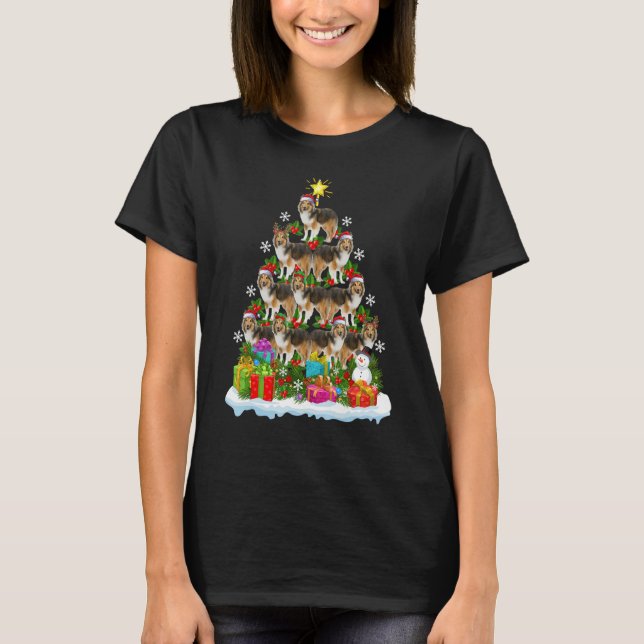 Camiseta Xmas Holiday  Santa Shetland Sheepdog Christmas Tr (Frente)