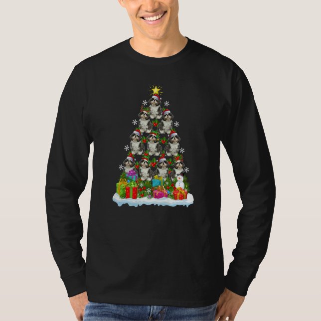 Camiseta Xmas Holiday  Santa Shih Tzu Dog Christmas Tree (Frente)