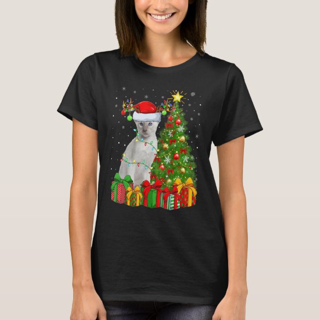 Camiseta Xmas Holiday Santa Siamese Cat Christmas Tree (Frente)