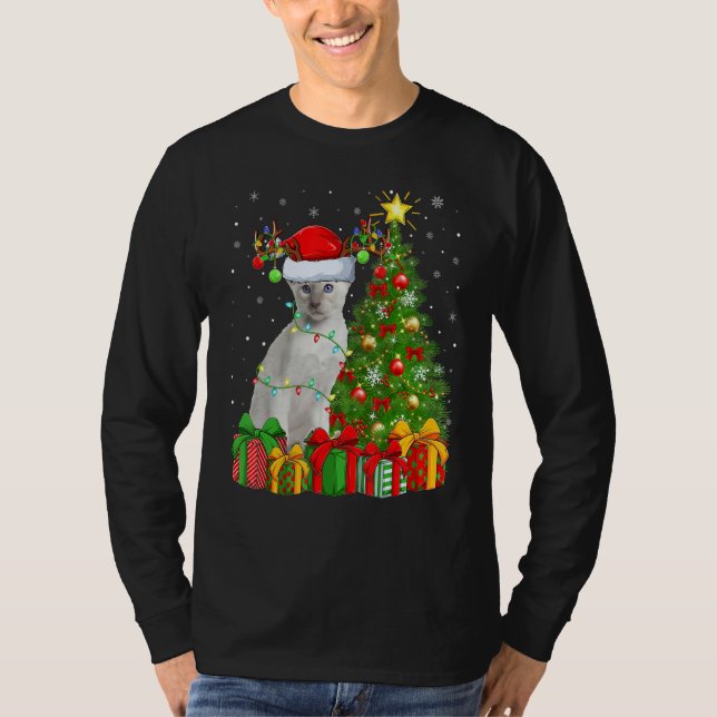 Camiseta Xmas Holiday Santa Siamese Cat Christmas Tree (Frente)