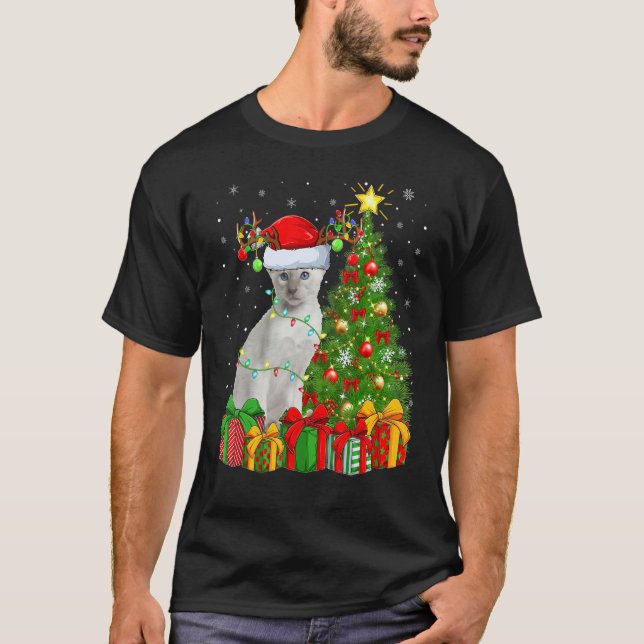 Camiseta Xmas Holiday Santa Siamese Cat Christmas Tree (Frente)