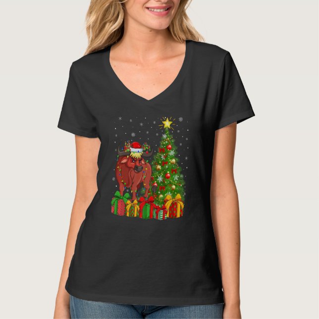 Camiseta Xmas Holiday Santa Water Buffalo Christmas Tree   (Frente)