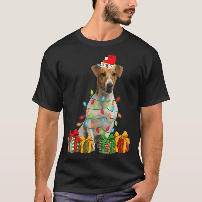 Camiseta Xmas Jack Russell Terrier Cachorro Luzes De Natal  (Frente)