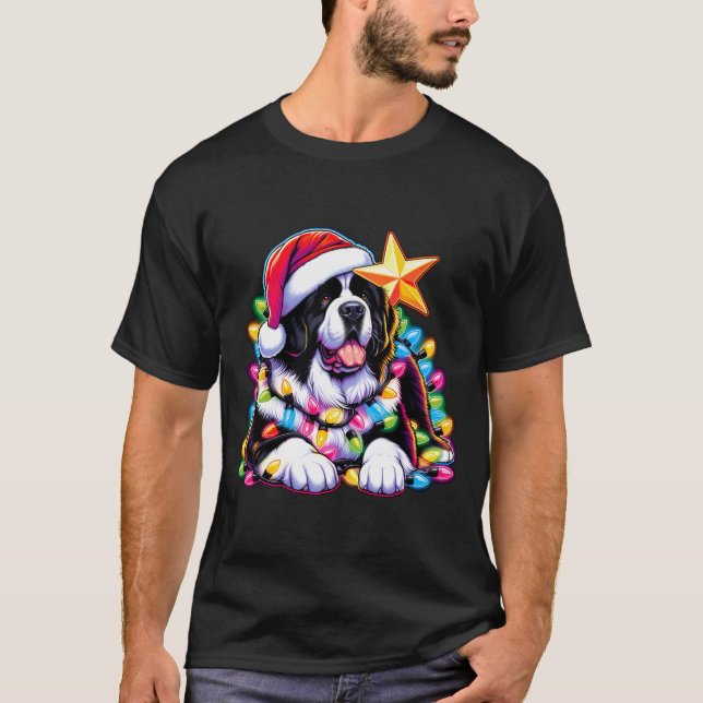 Camiseta Xmas Landseer Newfoundland Dog Tangled Christmas L (Frente)