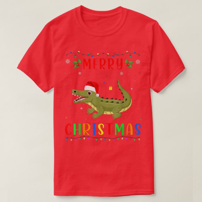 Camiseta Xmas Light Crocodiles Design Matching Christmas Pa (Frente do Design)