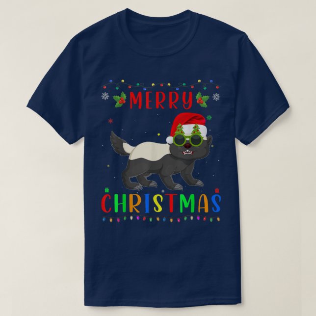 Camiseta Xmas Light Honey Badger Design Matando Natal (Frente do Design)