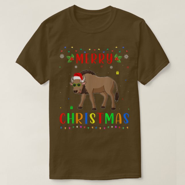 Camiseta Xmas Light Wildebeest Design Matching Christmas Pa (Frente do Design)