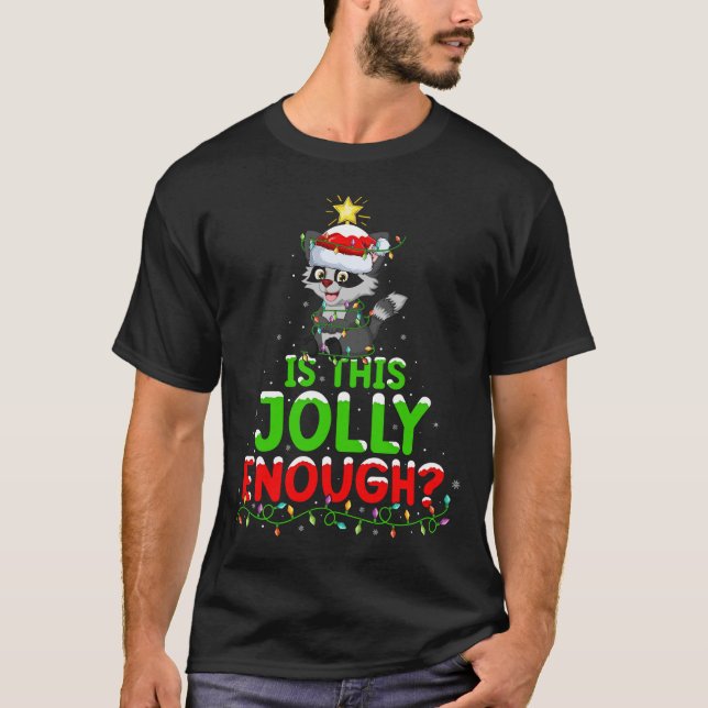 Camiseta Xmas Lighting É Um Jolly Chega De Raccoon (Frente)