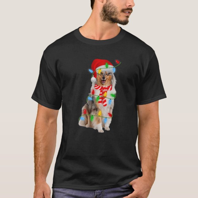 Camiseta Xmas Lighting Holiday Santa Rough Collie Dog Chris (Frente)