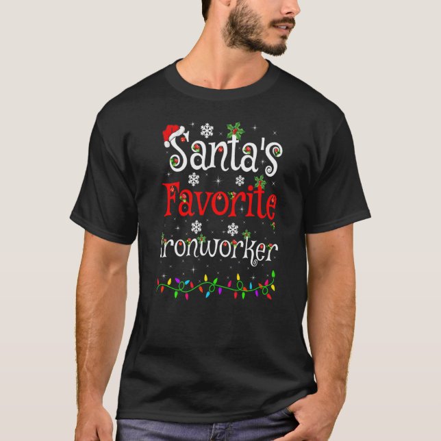 Camiseta Xmas Lighting Papais noeis favoritos de Ironworker (Frente)