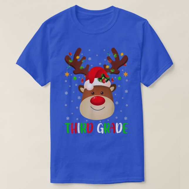 Camiseta Xmas Lighting Reindeer Engraçado Professor de 3º g (Frente do Design)