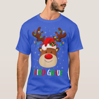 Camiseta Xmas Lighting Reindeer Engraçado Professor de 3º g