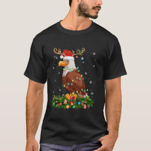Camiseta Xmas Lighting Reindeer Santa Hat Hawk Bird Christm