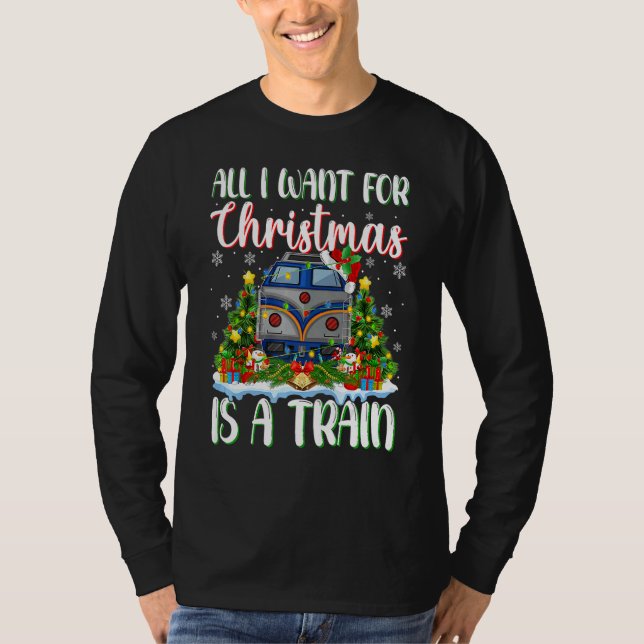 Camiseta Xmas Lighting Santa All I Want For Christmas Is A  (Frente)