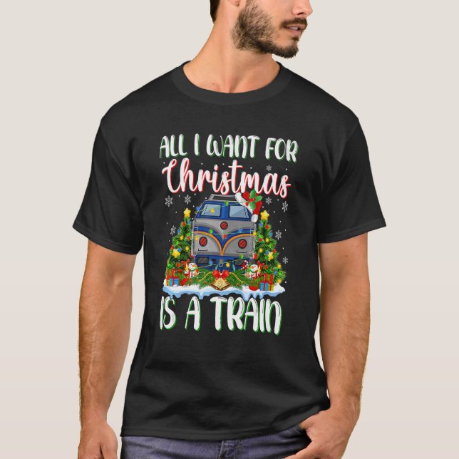 Camiseta Xmas Lighting Santa All I Want For Christmas Is A  (Frente)