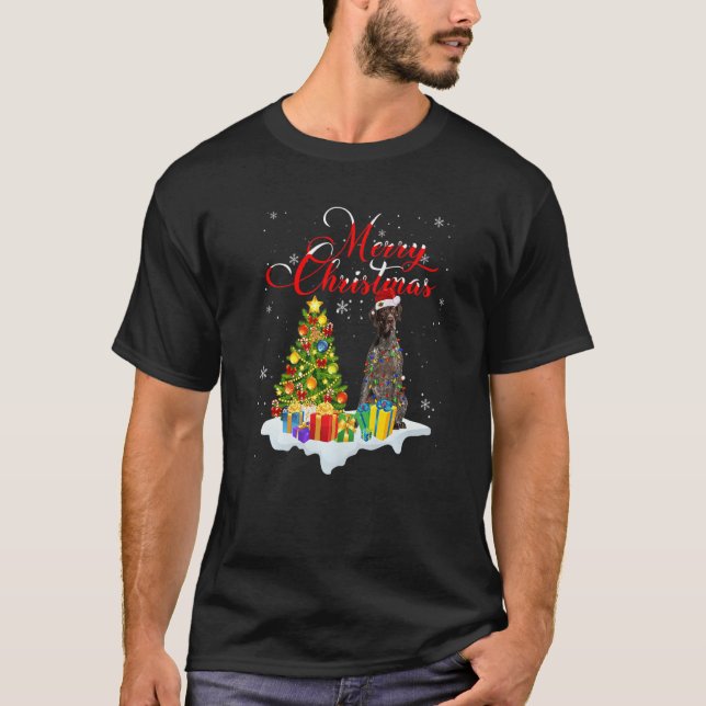 Camiseta Xmas Lighting Santa German Shorthaired Pointer Dog (Frente)