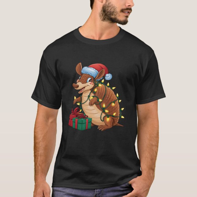 Camiseta Xmas Lighting Santa Hat Armadillo Natal T Shir (Frente)
