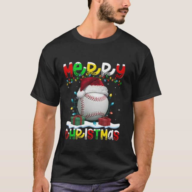 Camiseta Xmas Lighting Santa Hat Baseball Feliz Natal T (Frente)